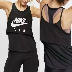 Nike Womens Air GX Dri Fit Tank AT7950-010 layered mesh running top black M